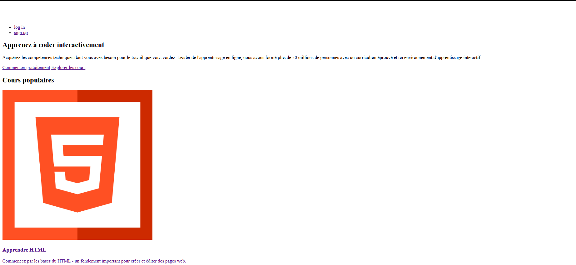 Capture du site sans CSS
